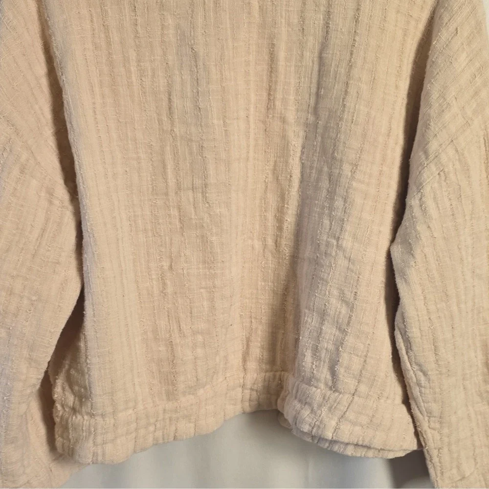 Free People Womens Beige Open Front Textured Collared Jacket Size SMALL